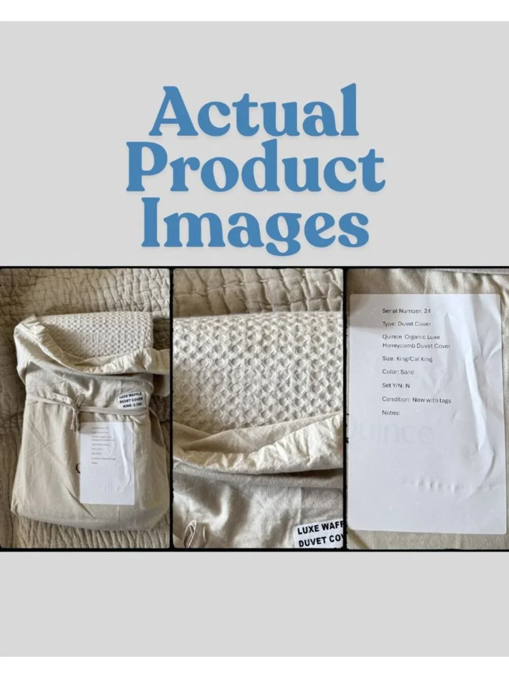 S24 | Quince Organic Luxe Honeycomb Duvet Cover King Cal King Sand NWT - Picture 3 of 11